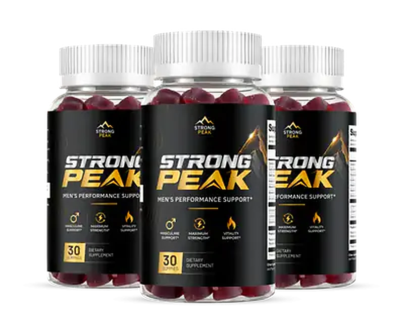 Three bottles of Strong Peak men's performance gummies, 30 gummies each